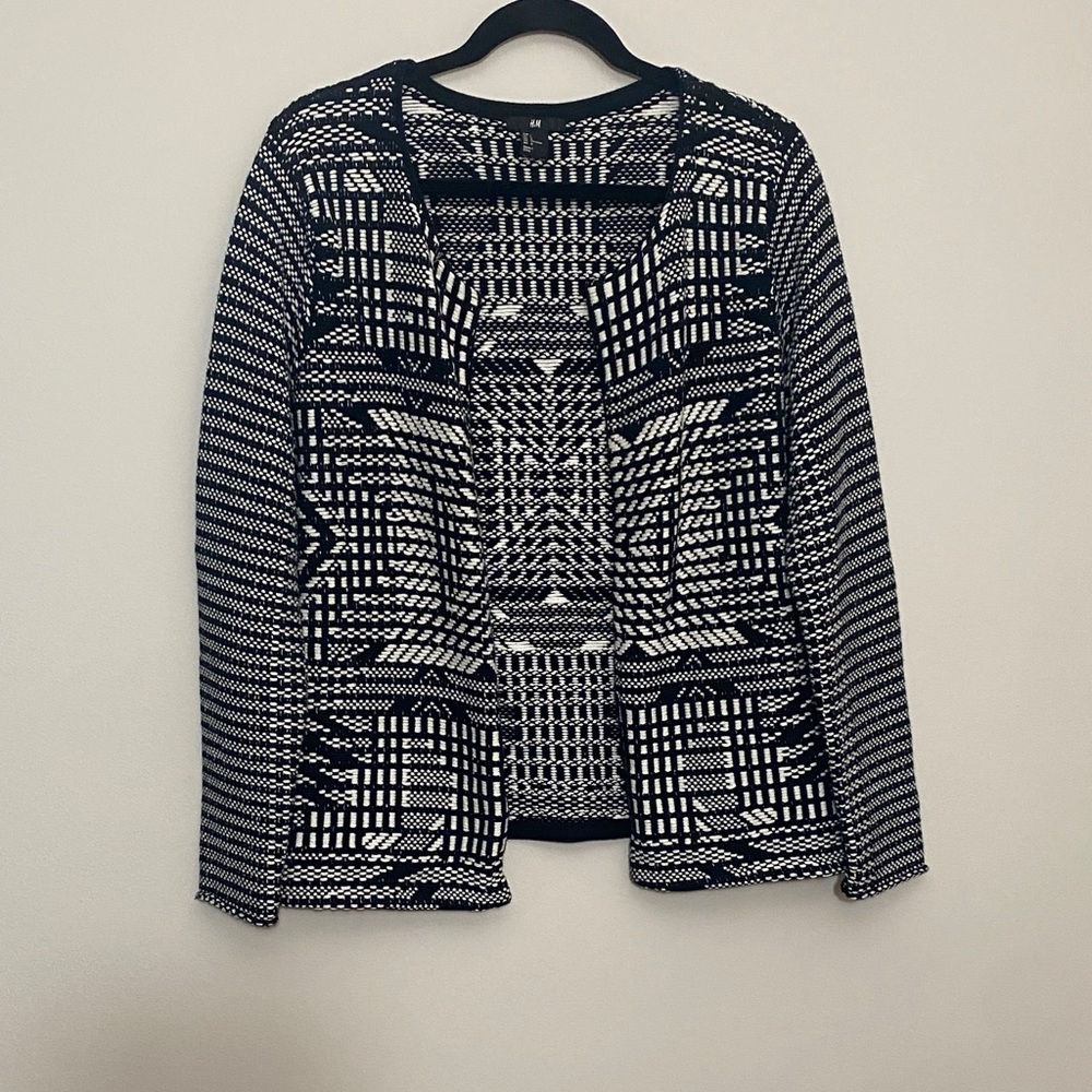 H&M Black and White Knit Cotton Cardigan Sweater